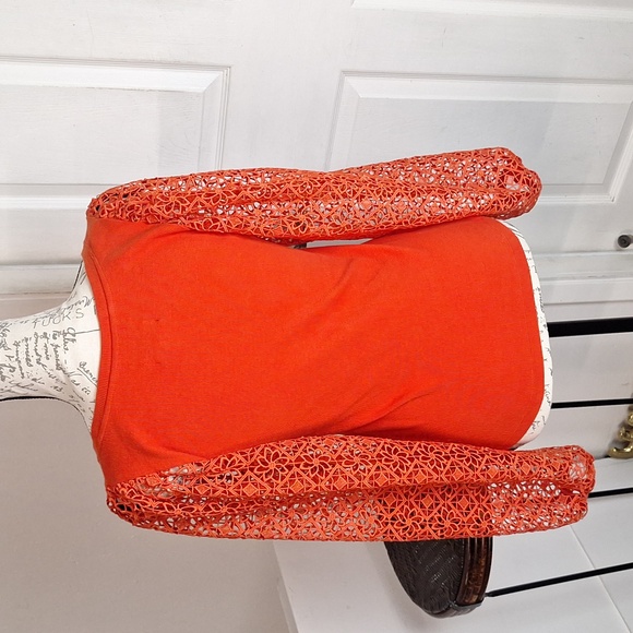 Anthropologie Maeve Lace Crochet Sleeve Ribbed Top Women’s Size S, Dark Orange - Picture 5 of 6